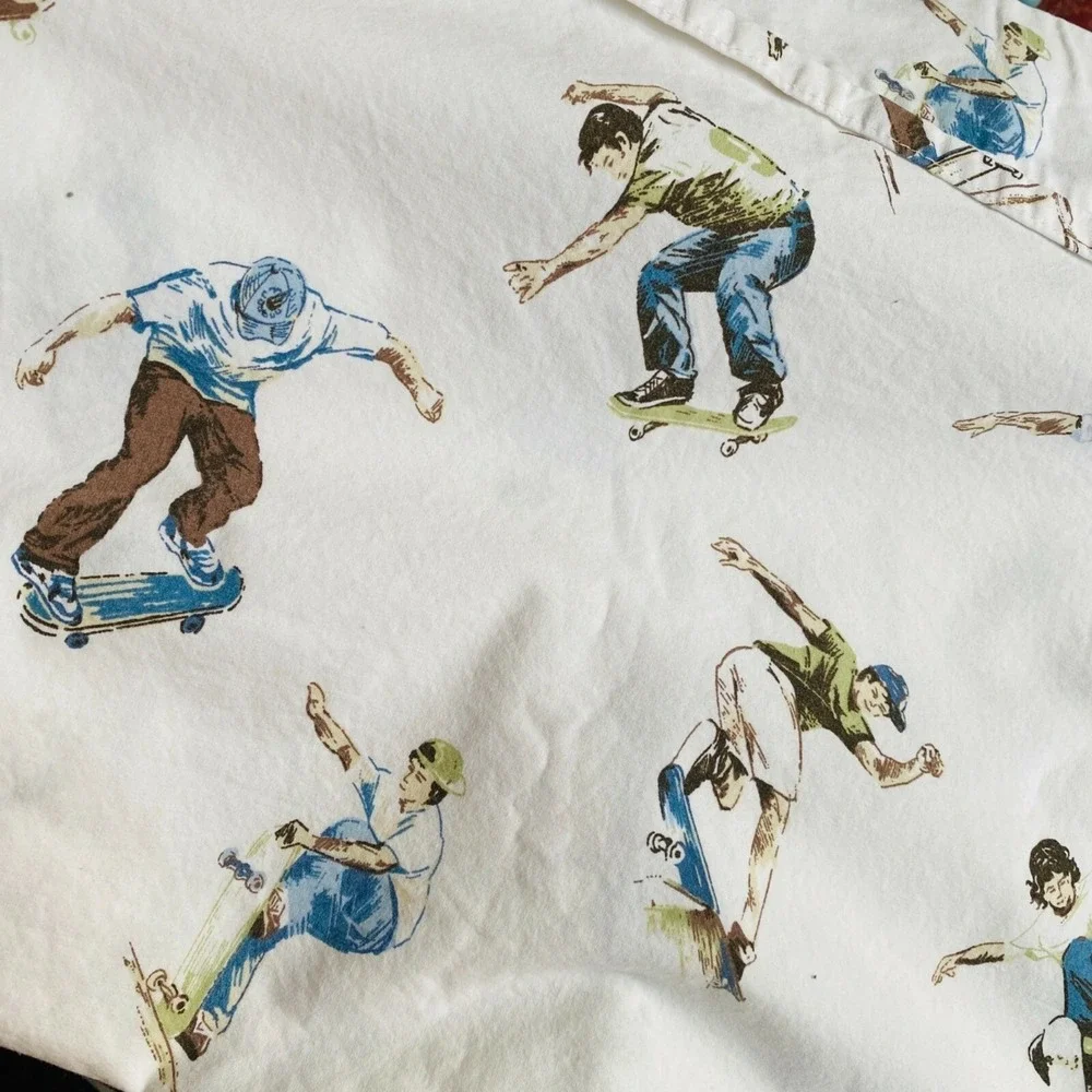 Pottery Barn Kids Sheet Twin Flat Skateboarding Print Organic Cotton Retro